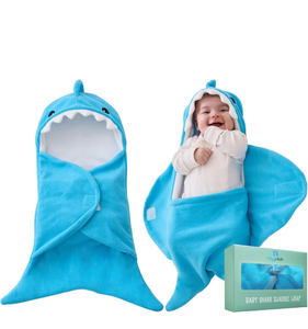 lot 10943 image: BlueMello Baby Shark Swaddle Blanket  Ultra-Soft Wearable Essential for Infants 0-6 Months  Adorable Shark Receiving Swaddling Wrap for Newborn Boy  Perfect Baby Girl Shower Gift for Baby Registry - Retail $22
