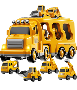 lot 10954 image: TEMI Construction Truck Boy Toys for 3-5 Year Old Toddlers - Toys for 3 4 5 6 7 Years Old Engineering Transport Vehicle Carrier Truck, Kids Excavator Crane Gifts Toys for Boys and Girls Aged 4-6 - Retail $27