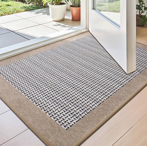 lot 10960 image: LUMI Inside Door Mat for Entry 20x32, Absorbent, Dirt Trapper, Low Profile Thin, Non Slip Mats with Rubber Backing, Ideal for Indoor, High Traffic, Garage, Entrance, Classic Beige - Retail $20