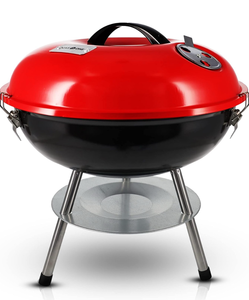 lot 10964 image: 14-inch Portable Barbecue Grill with 3-Point Locking Lid for Heat Preservation, Dual Venting System, Small Charcoal Grill for Backyard, Camping, Boat - Retail $20