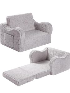 lot 10969 image: Kids Chairs for Toddler, 2-in-1 Toddler Soft Sherpa Couch Fold Out, Convertible Sofa to Lounger for Girls and Boys, Grey - Retail $70