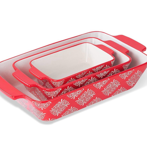 lot 10976 image: KINGSBULL HOME Casserole Dish Baking Dish Ceramic Baking Set 3-pcs Bakeware Sets Lasagna Pan Baking Dishes Baking Pan - Retail $60