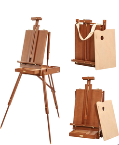 lot 10980 image: VISWIN French Easel for Painting with Palette, Shoulder Strap & Storage, Adjustable Beech Wood Travel Art Easel Stand, Portable Sketchebox Plein-Air Easel for Adults, Artists, Table Top & Floor Use - Retail $115