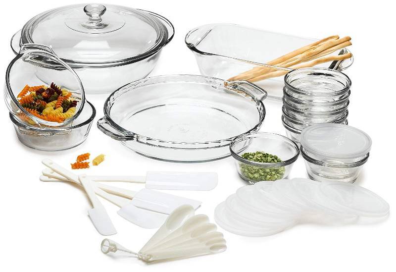 lot 2283 image: Anchor Hocking Expressions Glass Cookware, 33-Piece Set