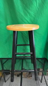 lot 454 image: Wooden Bar Stool with Black Wood Frame - 25 Inch Height - Retail $55