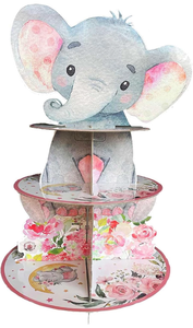 lot 540 image: Pink Elephant Cupcake Stand for 24 Cupcakes Baby Girl Baby Shower Decorations 3 Tiered Elephant Dessert Cake Table Displays Eelephant Birthday Party Decorations