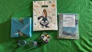 lot 548 image: Misc. Lot- New Pack of 45-50 Easter Bags, a Nee Blue letter N, a New Ocean Themed Valentines Box, a pair of Goggles and a Fidget Spinner. - Retail $45