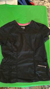 lot 574 image: Beyond Scrubs Black Medical Scrub Top Sz Lg - Retail $25