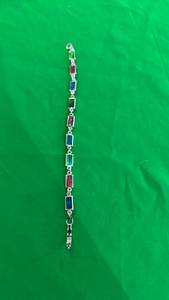 lot 591 image: Vintage Multi-Colored Gemstone Link Bracelet - Retail $45