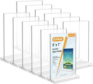 lot 1016 image: MaxGear 5x7 Acrylic Sign Holder 12 Pack, Double Sided Display Stand, Clear Paper Holder Picture Frame, Plastic Menu Stand Photo Frame for Stores, Restaurants, Hotels, Office