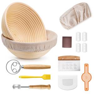 lot 1017 image: E-far Bread Proofing Basket Set of 2, 9 Inch Round Sourdough Bread Baking Supplies, Complete Sourdough Starter Kit for Beginners
