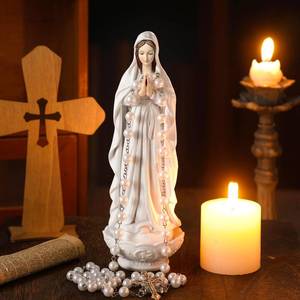 lot 1021 image: Wonderjune Our Lady of Lourdes Statue Figurine 8 Bright Ivory Virgin Mary Statue Blessed Catholic Mother Mary Garden Statue Resin Stone Tabletop Rosary Holder Religious Gifts Decor (Stylish)