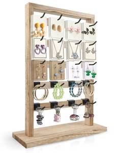 lot 1030 image: Fumingpal Earring Display Stands for Selling, Wooden Jewelry Display Rack with 20 Removable Hooks, 5-Tier Jewelry Organizer for Earring Cards, Necklaces, Bracelets, Keychains(Oak Color)