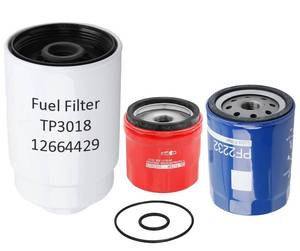 lot 1033 image: Diesel 6.6L Duramax Filter Kit Compatible with 2001-2016 Chevy SilveradoGMC Sierra 2500 3500 HD Engine. FuelOilTransmission Filters Replaces# TP3018, PF2232, 29539579
