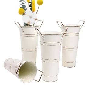 lot 1039 image: Notakia Galvanized Metal Vases Farmhouse French Flower Bucket Vases for Cut Flowers for Home Decor and Wedding Table Centerpiece Decorations (Beige 4Pcs)