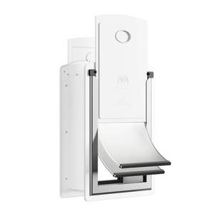 lot 1041 image: Decormax Cat Door for Wall, Energy Efficient Pet Door with Steel Frame, Telescoping Tunnel, Double Magnetic Flaps and Two Sliding Lock Panels, Easy to Install, Milky White, Small