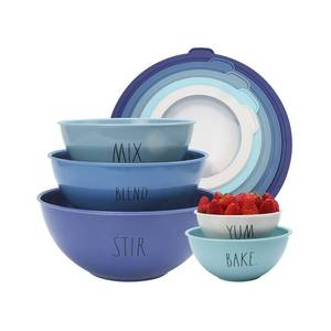 lot 1042 image: Rae Dunn Mixing Bowls with Lids - 10 Piece Plastic Nesting Bowls Set includes 5 Prep Bowls and 5 Lids (Blue Ombre)