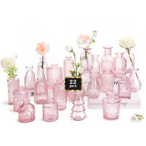 lot 1044 image: RUCKAE Pink Flower Vase in Bulk 22 Glass Bud Vases Vintage Small Vases for Centerpiece Table Wedding Decorations Home Decor Party (Pink)