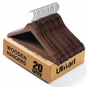lot 1054 image: Ulimart Wooden Hangers 20 Pack,Clothes Hanger for Daily Used,Coat Hanger for Closet,Heavy Duty Wood Hangers for Suit, Shirts, Jackets, Dress, Pant (Walnut)
