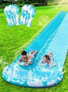 lot 1072 image: JOYIN 22.5FT Water Slide and 2 Inflatable Boards, Extra Long Heavy Duty Double Lawn Waterslide with Sprinkler for Kids Adults Backyard Summer Water Toy Outdoor Fun, Blue, Light Blue