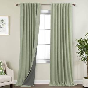 lot 1075 image: KOUFALL Farmhouse Curtains for Living Room 96 Inches Long 2 Panel,Blackout Linen Textured Sage Green Cottagecore Curtains for Bedroom Bed Room Curtain Set