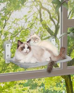 lot 1076 image: keny Cordless Cat Window Perch, Foldable Cat Window Hammock with 4 Suction Cups, Reversible Cover with Two Different Kinds of Fabrics, 40Lbs Load Capacity Sturdy Cat Window Bed for Cats Inside, Grey