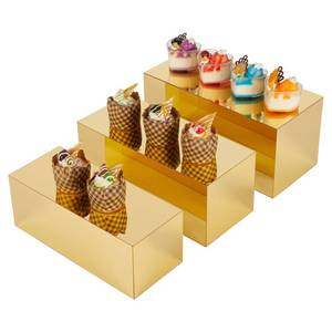 lot 1959 image: Jolboldy Acrylic Food Display Risers, Gold Risers Boxes 3Pcs Rectangular Display Stand Shelf Buffet Risers for Catering Dessert Buffet Table, Parties, Weddings, Collectibles Shoes Display(3pc)