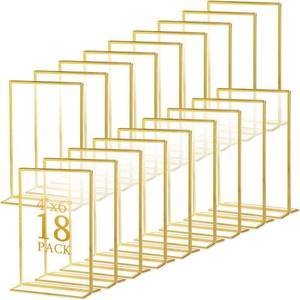 lot 1962 image: Hoteam 18 Pack Frame Acrylic Sign Holder Table Number Holders Wedding Sign Double Sided Picture T Shape Vertical Clear Stand for Restaurant Menu Home Photo Display (Vertical,4 x 6 Inch)