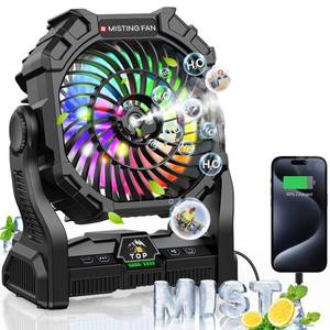 lot 1967 image: Misting Fan Portable with RGB Lantern, 30000 mAh Rechargeable Camping Mist Fan with Emergency Hurricane Supplies, Perfect Cooling Mister for Outdoor Travel