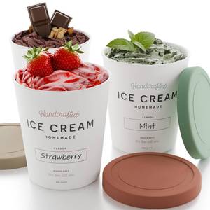lot 1977 image: ZICOTO Set of 3 Reusable Ice Cream Containers 1 Quarts ea. - Perfect for Homemade Sorbet, Frozen Yogurt Or Gelato - Stackable Storage Pint Containers, Stickers And Lids Stores Easily In Freezer
