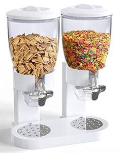 lot 1980 image: Retail Blade Dual Food Dispenser - Dry Food Dispenser Perfect As A Candy, Nuts, Rice, Granola, Cereal & more Dispenser. Dispenses 1 Ounce Per Twist Stores Food, and Keeps Your Food fresh (White)