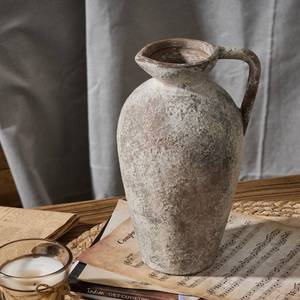 lot 1990 image: PORCER 9.3 Inch Antique Ceramic Vase, Terracotta Vase with Handle, Boho Decor Farmhouse Decorative Vase, Rustic Vase for Home Decor, Living Room, Entryway, Wedding - Distressed Design, Gray