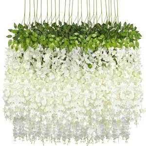 lot 1993 image: Pauwer Wisteria Hanging Flowers 24 Pack Fake Flower Garland Artificial Wisteria Vines Rattan Silk Flower String Wedding Party Wall Decorations,White