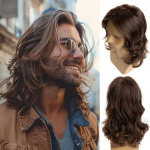 lot 2029 image: Baruisi Long Brown Wigs for Men Synthetic Layered Wavy Cosplay Party Wig