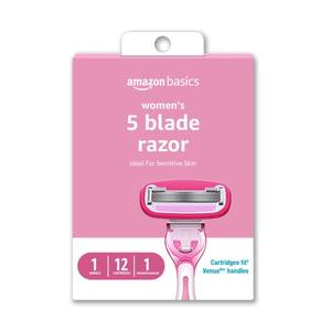 lot 2035 image: Amazon Basics Womens 5 Blade FITS Razor for Women, FITS Amazon Basics Handle and Venus Handles, Includes 1 FITS Handle, 12 Cartridges & 1 Shower Hanger