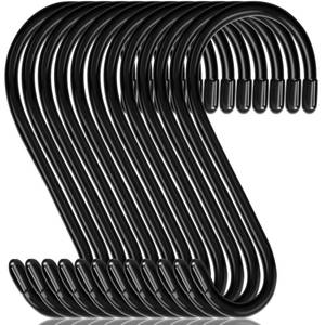 lot 2038 image: DINGEE 12 Pack 6 Inch S Hooks,Large S Hooks Vinyl Coated Heavy Duty S Hook for Hanging Non Slip S Hanger Closet Hooks, Steel Metal Black Rubber S Hook for Hanging Plants,Clothes,Jeans,Pot Pan Garden