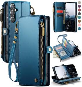 lot 2058 image: Defencase for Galaxy S25 PlusS25 Case Wallet with RFID Blocking Card Holder for Women Men, Elegant Leather Magnetic Snap Flip Strap Zipper Wallet Phone Cases for Samsung Galaxy S25 Plus 6.7, Blue