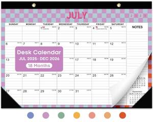 lot 2062 image: Desk Calendar 2025-2026, 18 Months Calendar Runs from July 2025 to Dec 2026 - Large 17 x 12 DesktopWall Monthly Calendar for Home School, or Office - Checkered Pattern