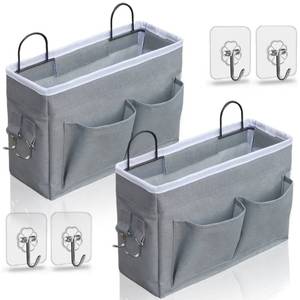 lot 2064 image: Kanrichu 2pcs Middle Wall Hanging Organizer Bag, Linen Fabric Door Hanging Storage Basket with Pockets, Waterproof Bin for Kitchen, Bedroom, Office, RV Camper (Gray)