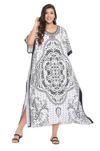 lot 2065 image: Oussum Ladies Kaftans Kimono Maxi Style Dresses Long Printed Caftan Beach Dress Women Plus Size Evening Gown (Black & White Paisley) L.