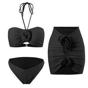 lot 2075 image: BAWHAHT 3 Piece Swimsuits for Women High Waisted Bikini Sets Retro Swimsuit with Cover up Beach Wrap Skirt L