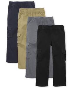 lot 2343 image: The Childrens Place Boys Pull on Cargo Pants, BlackFlaxGray SteelNew Navy 4-pack, 10