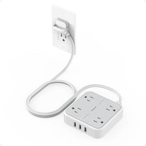 lot 2364 image: Flat Plug Surge Protector Power Strip, TESSAN 5 ft Extension Cord with 4 Outlets and 3 USB Ports, Indoor Desk Charging Station, 900J Surge Protector for Travel, Office, School, Dorm Room Essentials