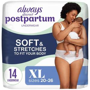 lot 2368 image: Always Discreet Postpartum and Adult Incontinence Underwear for Women, Extra Large, Maximum Protection, 14 Count
