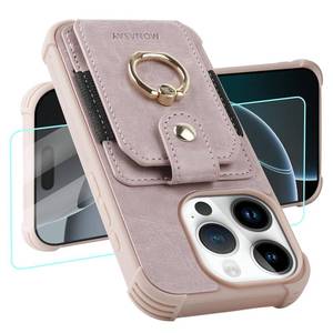 lot 2371 image: MONASAY Wallet Case Compatible for iPhone 16 Pro 5G 6.3 inch with 360° Rotation Ring StandGlass Screen ProtectorRFID Blocking Leather Phone Cover with Card Holder for Women and Men, Pinksand