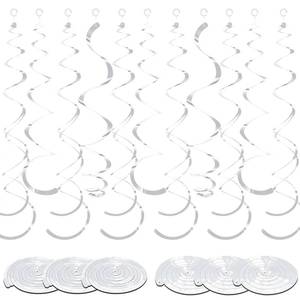 lot 2386 image: Yuxung 36 Pcs Hanging Swirl Party Decorations Plastic Streamer Swirls Spiral Party Decorations for Ceiling Birthday Wedding Baby Shower Graduation(Silver)