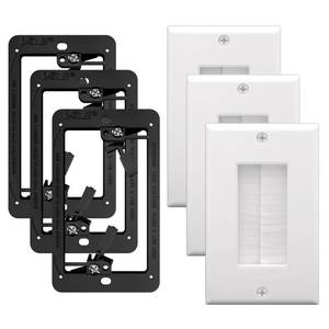 lot 2388 image: VCE Brush Wall Plate with Mounting Bracket 3-Pack, Cable Pass Through Insert Single Gang Wall Cover for Low Voltage Cables, Cord Hider for Wall Mount TV, Home Theater System, White