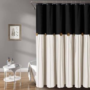 lot 2392 image: Awellife Farmhouse Cream Shower Curtain Button Linen Textured Woven Fabric,Country Style (Black & Cream, 72 W x 72 L)