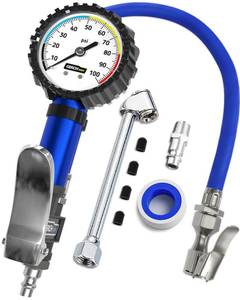 lot 2393 image: Tire Pressure Gauge with Inflator and Longer Hose - Most Accurate, Heavy Duty Air Chuck with Gauge for Air Compressor Tire Inflator Attachment - 100PSI