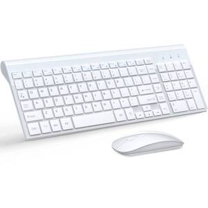 lot 2400 image: Wireless Keyboard and Mouse Ultra Slim Combo, TopMate 2.4G Silent Compact USB 2400DPI Mouse and Scissor Switch Keyboard Set with Cover, 2 AA and 2 AAA Batteries, for PCLaptopWindowsMac - White